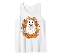 Vintage Halloween Ghost Holding Pug Groovy Floral Canotta