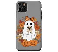 Vintage Halloween Ghost Holding Pug Groovy Floral Custodia per iPhone 11 Pro Max