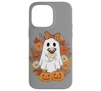 Vintage Halloween Ghost Holding Pug Groovy Floral Custodia per iPhone 14 Pro Max