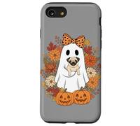 Vintage Halloween Ghost Holding Pug Groovy Floral Custodia per iPhone SE (2020) / 7/8