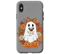 Vintage Halloween Ghost Holding Pug Groovy Floral Custodia per iPhone X/XS