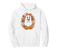 Vintage Halloween Ghost Holding Pug Groovy Floral Felpa con Cappuccio