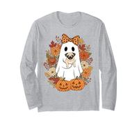 Vintage Halloween Ghost Holding Pug Groovy Floral Maglia a Manica