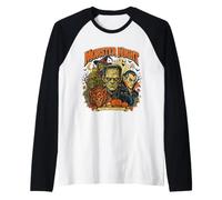 Vintage Halloween Mostro Notte Horror Creature infestato Divertimento Maglia con Maniche Raglan