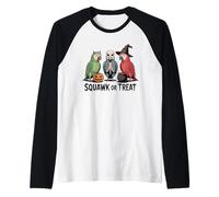 Vintage Halloween pappagalli Squawk o Scherzetto spettrale Maglia con Maniche Raglan