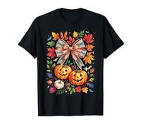 Vintage Halloween Pumpkins with Elegant Lace Bow Fall Leaves Maglietta