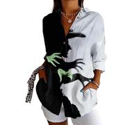 Vintage Halloween Witch Prints Casual Shirt for Women Halloween Witch Shadow Button Down Top, grigio, XL