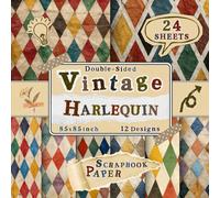 Vintage Harlequin Scrapbook Paper: 24 Double-Sided Sheets with 12 Geometric Designs for Decoupage, Junk Journals, Scrapbooking, Wrapping & Origami