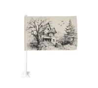 Vintage Haunted House In The Woods Raccapricciante Auto Bandiera Esterna Finestra Clip 30x45 Cm Doppio Lato Auto Decorazione