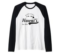 Vintage Hawaii EST. 1959 Aloha State - Isole Hawaii Mappa Maglia con Maniche Raglan
