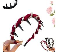 Vintage High Cranium Artificial Pearl Hair Band, Pearl Headbands for Women, Elegant Non Slip Pearl Headbands, for Women and Girls, Stylish Bling Hair Hoop for Wedding, Party or Dailys Wear (Red, A)