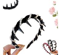 Vintage High Cranium Artificial Pearl Hair Band, Pearl Headbands for Women, Elegant Non Slip Pearl Headbands, for Women and Girls, Stylish Bling Hair Hoop for Wedding, Party or Dailys Wear (Black, A)