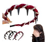 Vintage High Cranium Artificial Pearl Hairband, 2025 New Elegant Non Slip Pearl Headbands, Fashion Wide Beaded Bling Head Band, Party Wedding Home Hairband (Red)