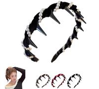 Vintage High Cranium Artificial Pearl Hairband, 2025 New Elegant Non Slip Pearl Headbands, Wide Beaded Bling Head Band for Women Girls Wedding Party (black)