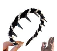 Vintage High Cranium Artificial Pearl Hairband,Bridal Hair Hoop Rhinestones Hair Accessories,Elegant Non Slip Pearl Headbands,Headband with Teeth,1 Second Fluffy High Cranial Top (1pcs-Pearl-black)