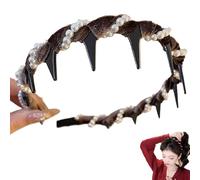 Vintage High Cranium Artificial Pearl Hairband, Elegant Braided Pearls Headbands with Teeth, Fashion Hair Accessories Braid Tool Non Slip Hairband for Women (Brown)