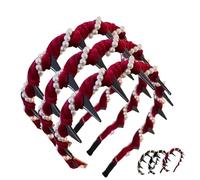 Vintage High Cranium Artificial Pearl Hairband, Elegant Braided Pearls Headbands with Teeth, Fashion Wide Beaded Bling Head Band, Elegant Pearl Headbands for Women (Red #3)