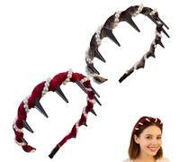 Vintage High Cranium Artificial Pearl Hairband, Elegant Non Slip Pearl Headbands, with Teeth Hoop, for Women Girls (Set B,2 Pcs)