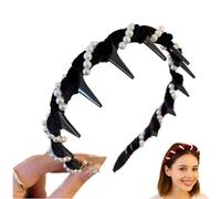 Vintage High Cranium Artificial Pearl Hairband, Elegant Non Slip Pearl Headbands, with Teeth Hoop, for Women Girls (Black,1 Pcs)