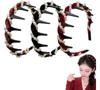 Vintage High Cranium Artificial Pearl Hairband, Elegant Pearl Headbands for Wome, New Artificial Pearl Headbands With Teeth Hoop, BridalHair Hoop Rhinestones Hair Accessories (B, 1 count)