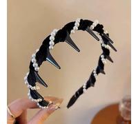 Vintage High Cranium Artificial Pearl Hairband, Elegant Pearl Headbands for Women and Girls, Bridal Hair Hoop Rhinestones Hair Accessories, Wide Beaded Bling Head Band for Wedding Party(Nero)