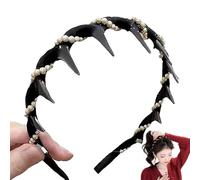 Vintage High Cranium Artificial Pearl Hairband, Elegant Pearl Headbands, Non Slip Wide Beaded Bling Headband, for Women and Girls (Black)