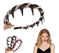 Vintage High Cranium Artificial Pearl Hairband Head Band with Teeth, Pearl Headbands for Women Girls Classic Retro Hair Accessories for Weddings, Parties and Daily Wear (Dark Brown, one size)