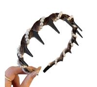Vintage High Cranium Artificial Pearl Hairband Headband with Teeth 2025 Upgraded Elegant Beaded Headband for Women and Girls Stylish Bling Hair Hoop for Wedding (Brown,One Size)