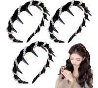 Vintage High Cranium Artificial Pearl Hairband, VintageHigh Cranium Headband, Vintage Pearl Headband, Bridal Hair Hoop Rhinestones Hair Accessories (Black)