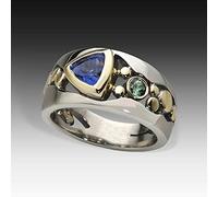 Vintage Hollow-out Band Anello Danza da Sera Accessori per Feste Green Pietra Graziosa Due tonalità Anelli Gioielli per la Madre Regalo