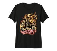 Vintage Horror Lupi mannari su Ruote Biker Maglietta Premium