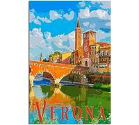 Vintage Italy Verona Peter Bridge Viaggio Poster Art Print Retro Wall Art Tela Poster Camera Decorazione Casa Decorazione Non incorniciato 40x60cm