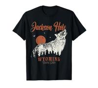 Vintage Jackson Hole Montagne Wyoming Foresta Lupo Maglietta