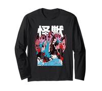 Vintage Japanese Aesthetic Three Headed Pink Dragon Monster Maglia a Manica