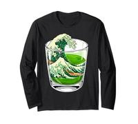 Vintage Japanese Art Inspired Great Wave of Matcha Tea Lover Maglia a Manica