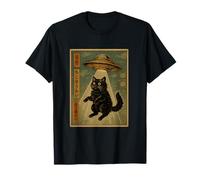 Vintage Japanese Cat Alien Cat Mom UFO Abduction Graphic Maglietta