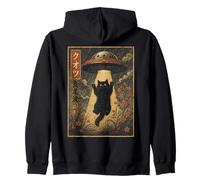 Vintage Japanese Cat UFO Abduction Ukiyo-e Alien Cat Felpa con Cappuccio