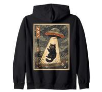 Vintage Japanese Cat UFO Abduction Ukiyo-e Alien Cat Felpa con Cappuccio