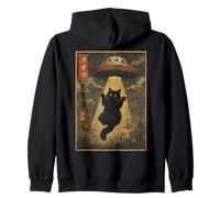 Vintage Japanese Cat UFO Abduction Ukiyo-e Alien Cat Felpa con Cappuccio
