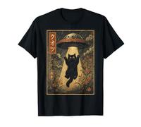 Vintage Japanese Cat UFO Abduction Ukiyo-e Alien Cat Maglietta