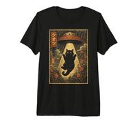 Vintage Japanese Cat UFO Abduction Ukiyo-e Alien Cat Maglietta Premium