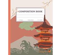 Vintage Japanese Pagoda Composition Notebook - Cherry Blossom Journal for Study Notes, Writing & Daily Journaling: College Ruled, 110 Pages, 7.5” x 9.25” - Earthy Japanese Art Design
