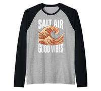 Vintage Japanese Style Crashing Surf Wave Art Maglia con Maniche Raglan