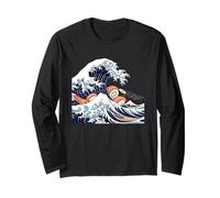 Vintage Japanese Wave Sushi Art Retro Style Graphic Maglia a Manica
