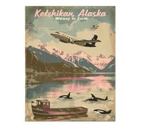 Vintage Ketchikan Alaska arte murale design pittoresco da viaggio scenario...