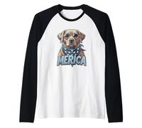 Vintage Labrador Retriever 4 luglio Merica Maglia con Maniche Raglan