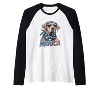 Vintage Labrador Retriever 4 luglio Merica Maglia con Maniche Raglan