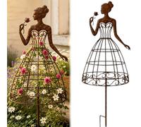 Vintage Lady Garden Trellis Stake, Decorative Climber Plant Support for Gardening Display, Rustic Metal Outdoor Patio Decor for Climbing Vines Flowers Roses