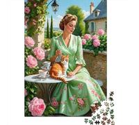 Vintage Lady Tea Time 1000 Pezzi Cartone Resistente Pacchetto Puzzle Coppia Partner Gioco Divertente Impegnativo Allenamento Del Cervello Regali 52x38cm/1000pcs