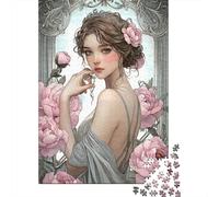 Vintage Lady with Roses 1000 Pezzi Carta Ecologica Set Di Puzzle Per Bambini Principianti Gioco Divertente Decorazione Murale 38x26cm/1000pcs